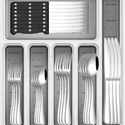49-piece stainless steel dinnerware set
