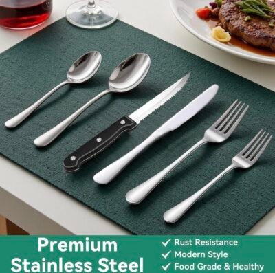 49-piece stainless steel dinnerware set