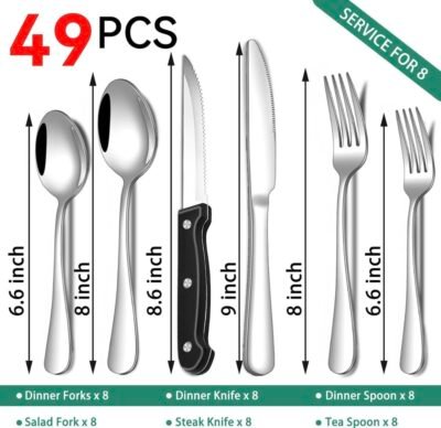 49-piece stainless steel dinnerware set